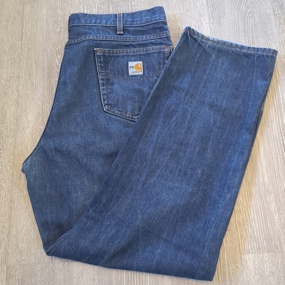Carhartt Jeans Mens 36X31 Utility Flame Resistant Logo Workwear 5 Pocket - Picture 1 of 11